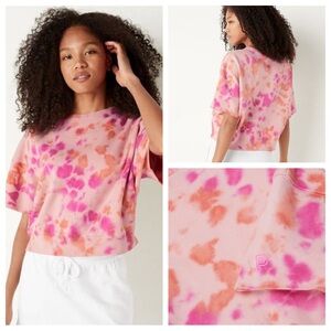 VS VICTORIAS SECRET PINK SHORT SLEEVE CROP TEE TOP SWEATSHIRT PEACH TIE DYE XL